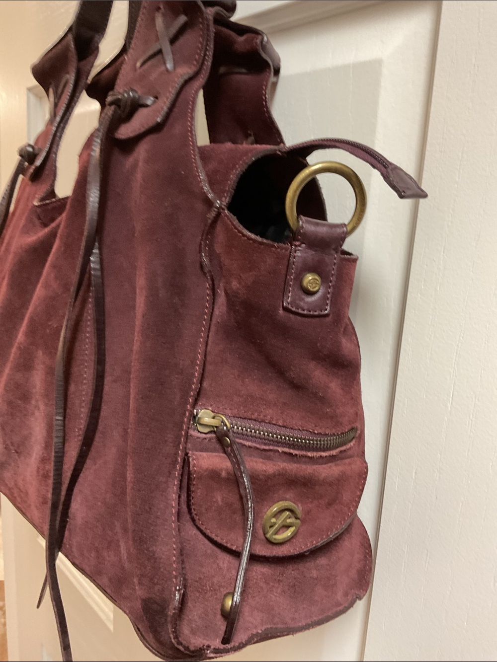 Francesco Biasia Bag in Deep Burgundy Suede with Matching Leather Trim - Picture 4 of 6